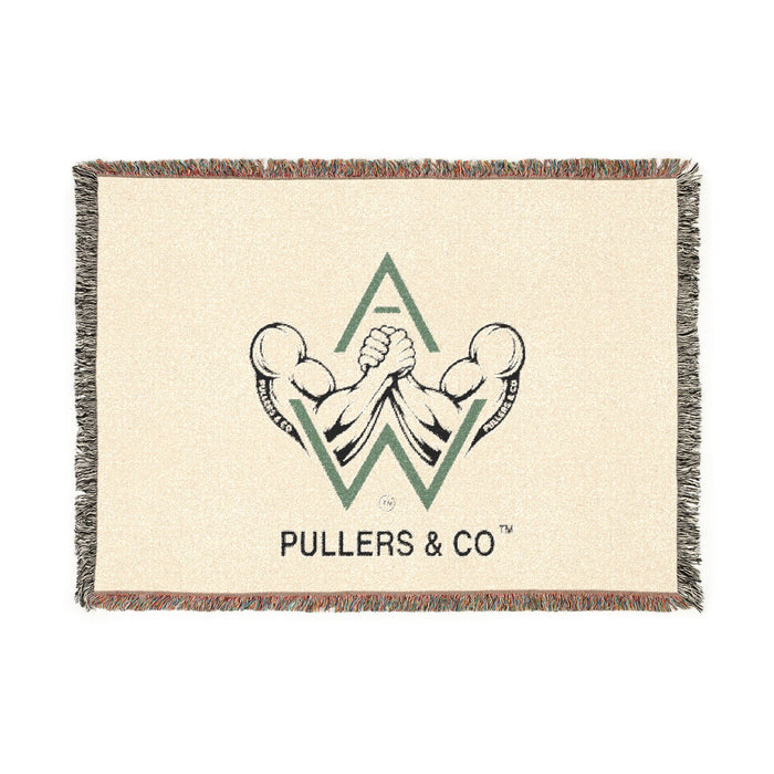 Arm-Wrestling Logo Woven Throw Blanket (comfy vintage vibe) | Pullers & Co.