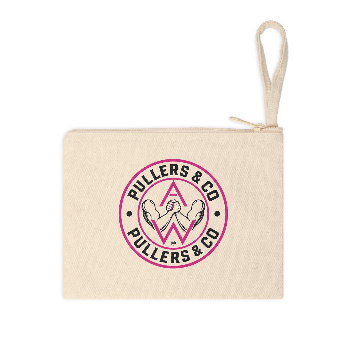 Pullers & Co. Zipper Accessory Pouch — Wrestling/Strength Logo Canvas Wristlet