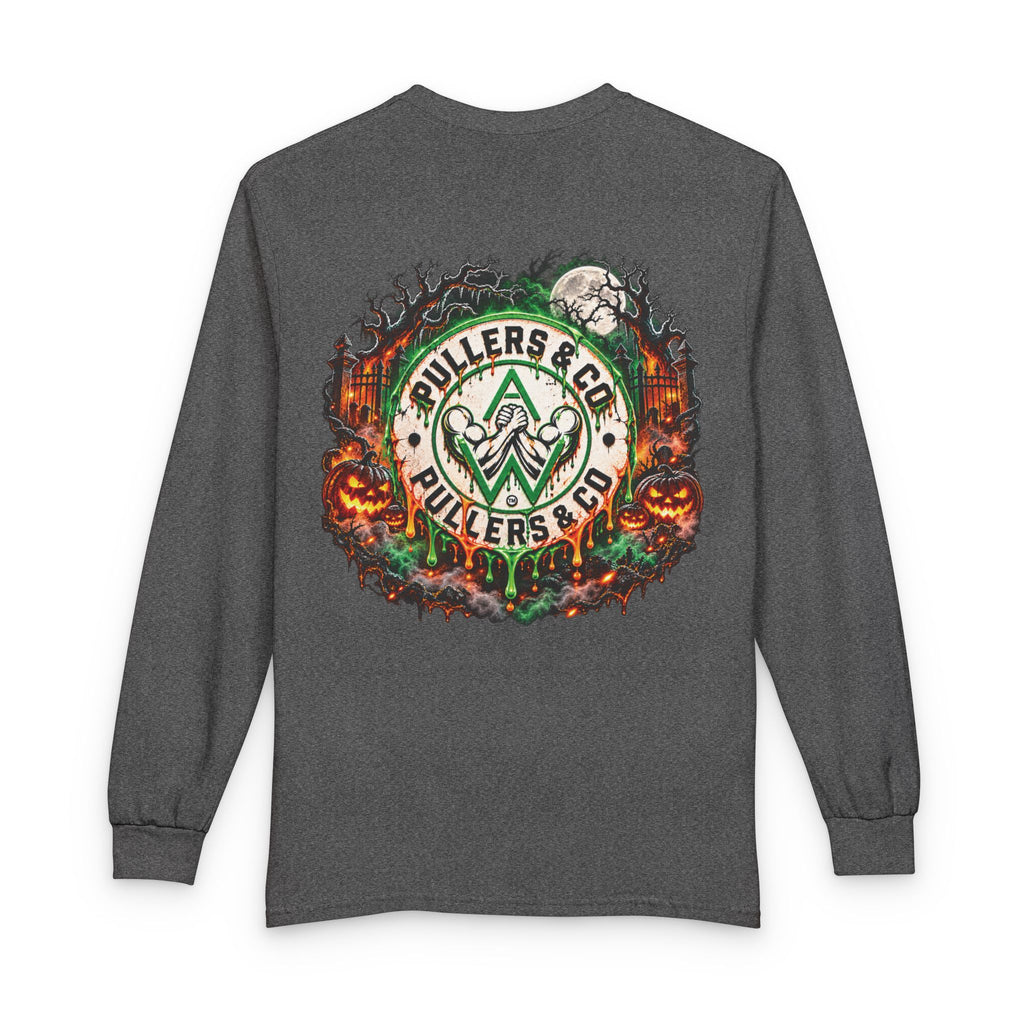 Halloween Arm Wrestling Unisex Long Sleeve Shirt | Pullers & Co. Haunted Emblem Tee