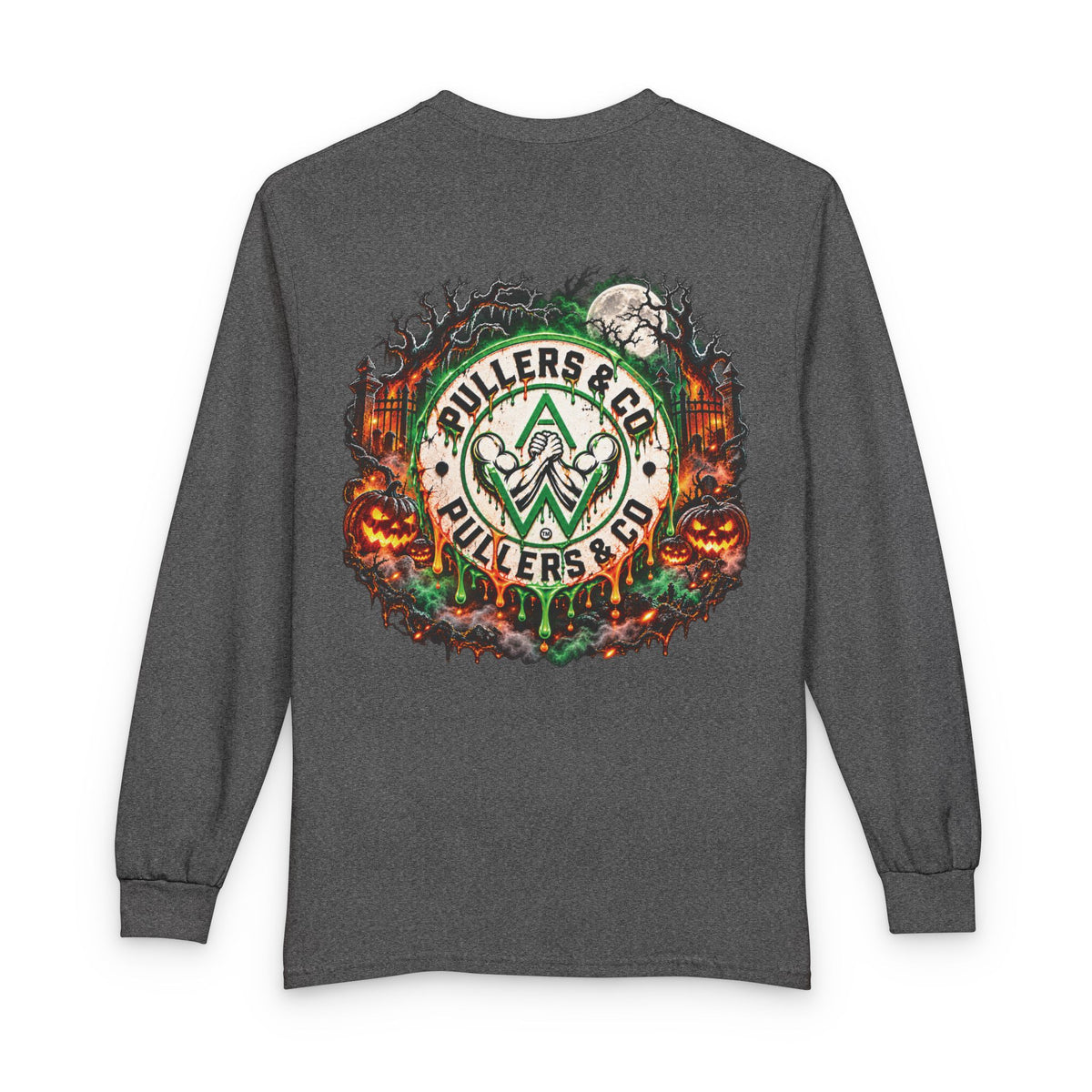 Halloween Arm Wrestling Unisex Long Sleeve Shirt | Pullers & Co. Haunted Emblem Tee
