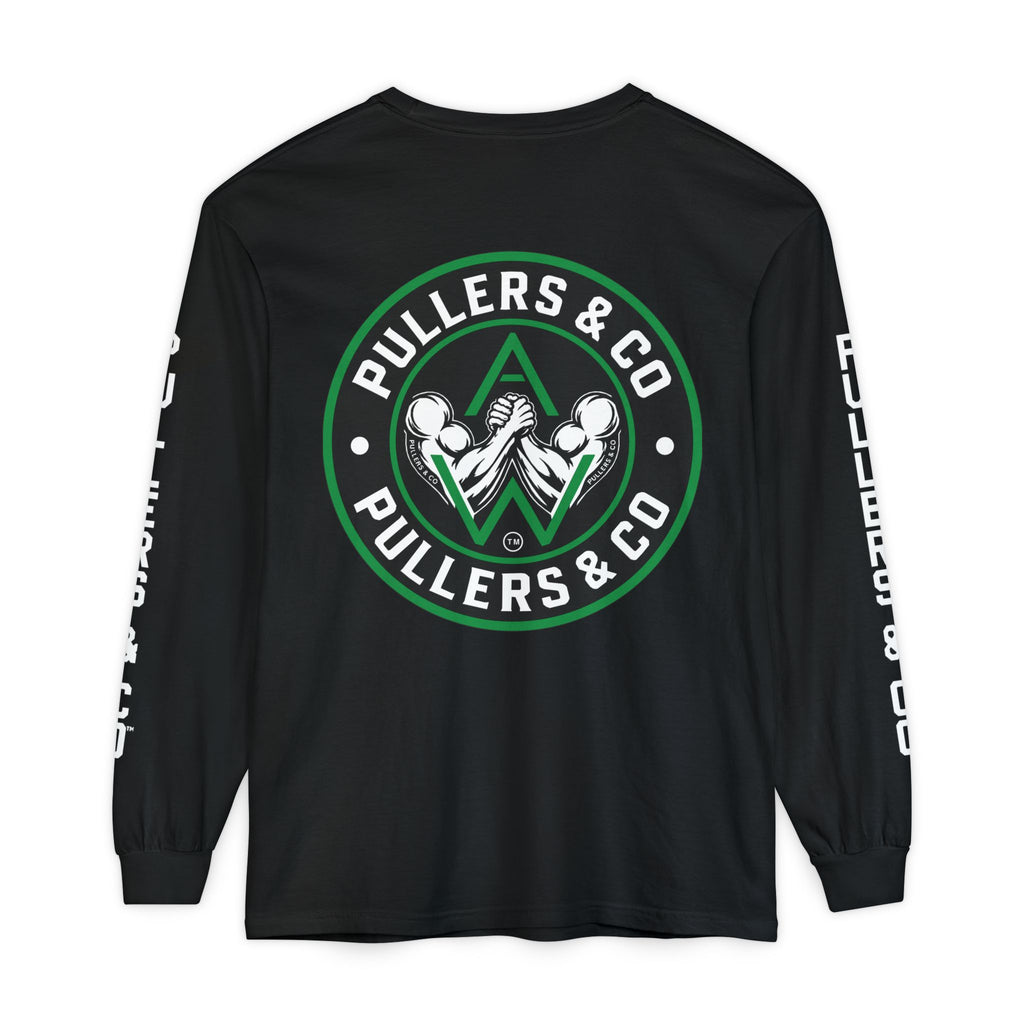 Arm Wrestling Long Sleeve T-Shirt, Unisex | Classic Arm Emblem & Circular Logo | Pullers & Co.