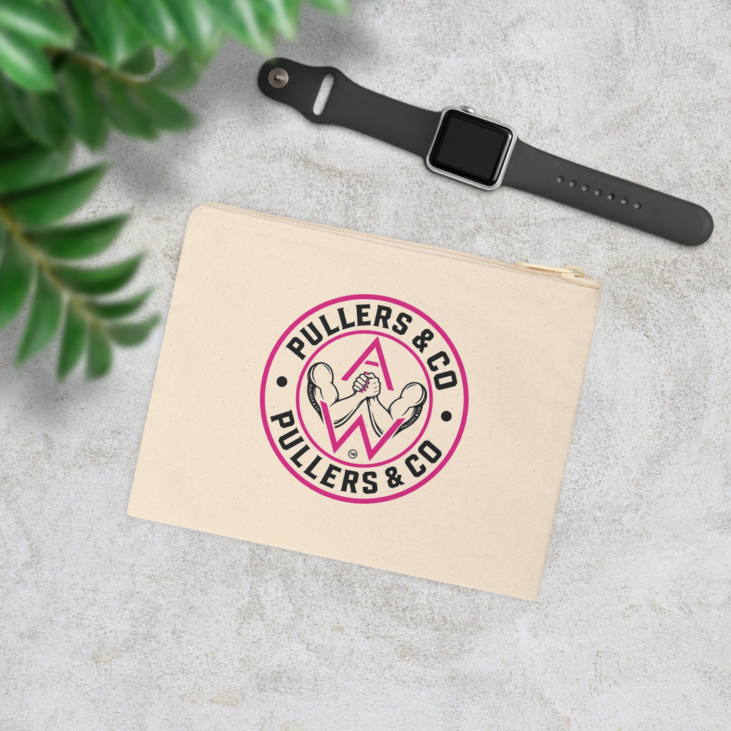 Pullers & Co. Zipper Accessory Pouch — Wrestling/Strength Logo Canvas Wristlet