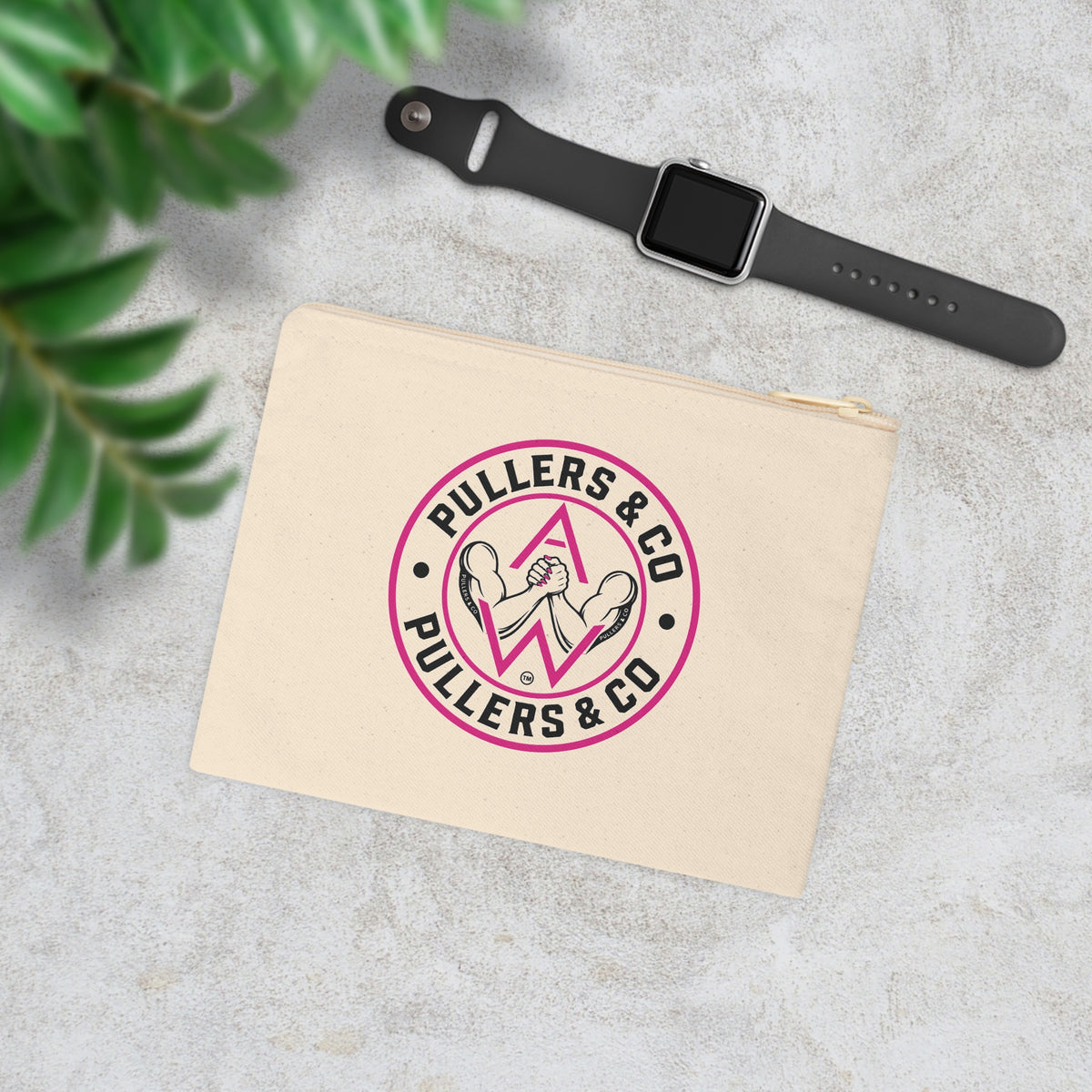 Pullers & Co. Zipper Accessory Pouch — Wrestling/Strength Logo Canvas Wristlet