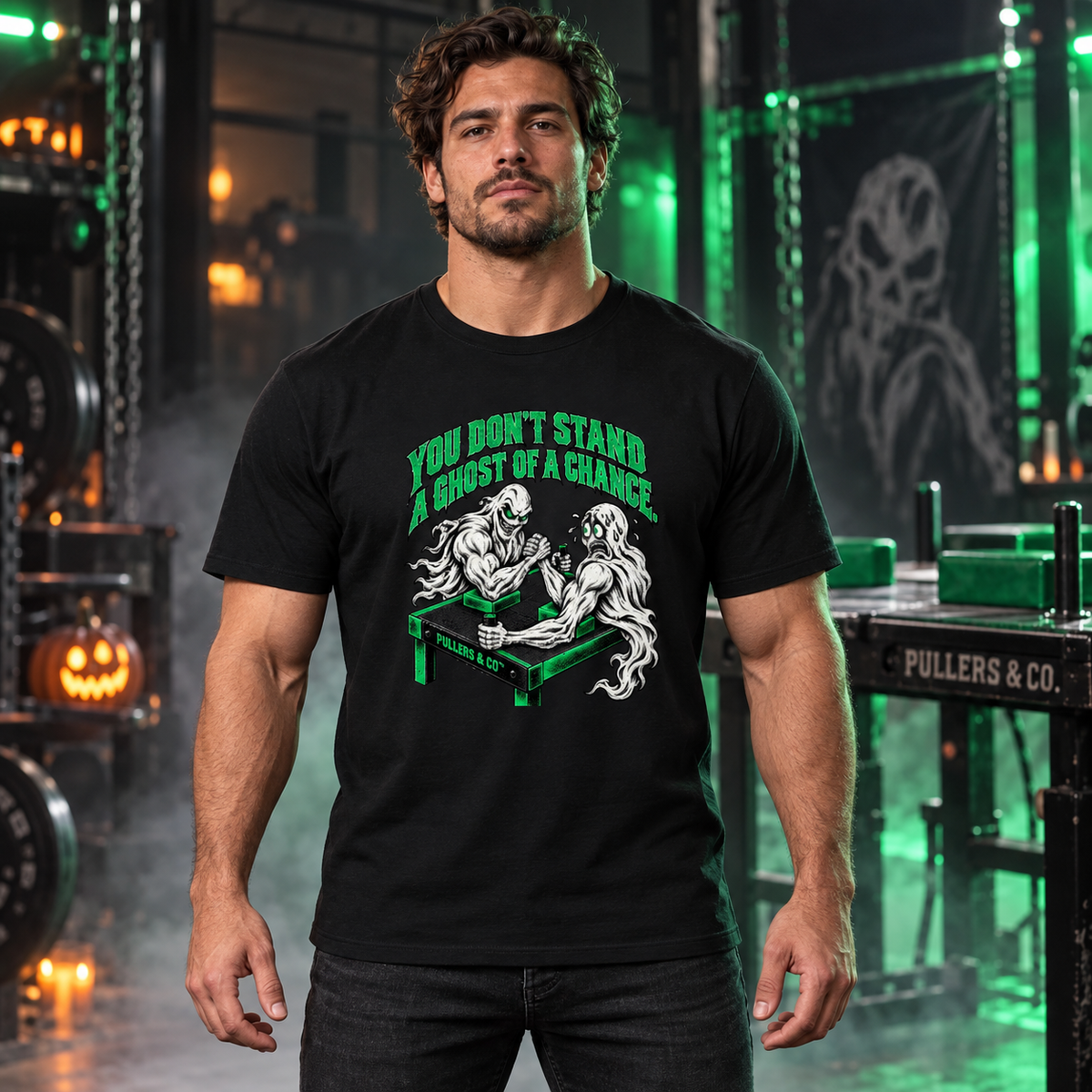Halloween Ghost Arm Wrestling T-Shirt | Pullers & Co. Ghost of a Chance Tee