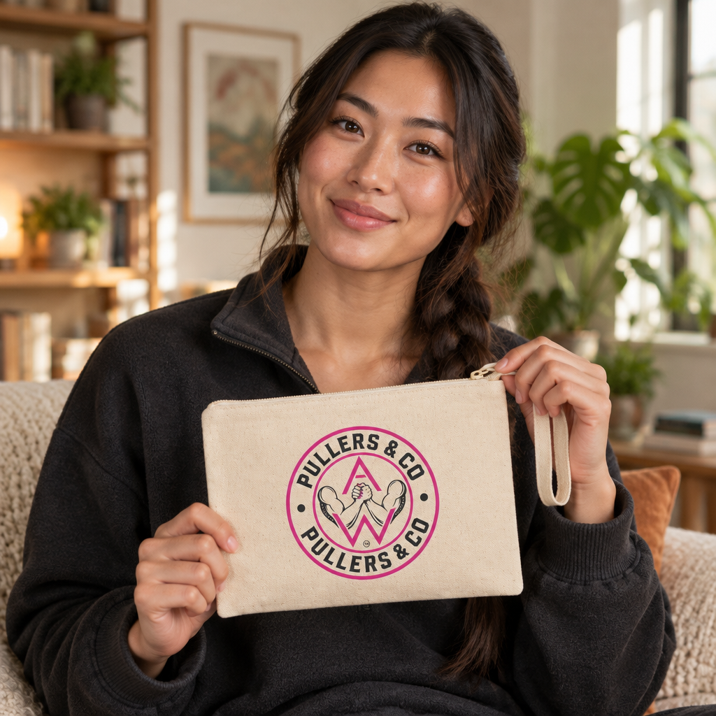 Pullers & Co. Zipper Accessory Pouch — Wrestling/Strength Logo Canvas Wristlet