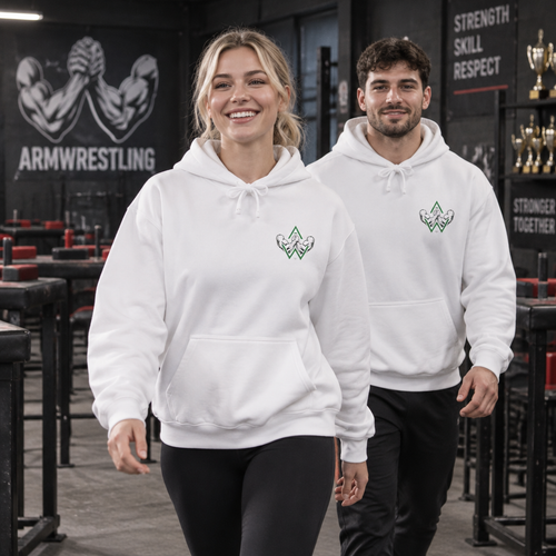 Arm Wrestling Pullover Hoodie Unisex | Classic Arm Emblem & Circular Logo | Pullers & Co.