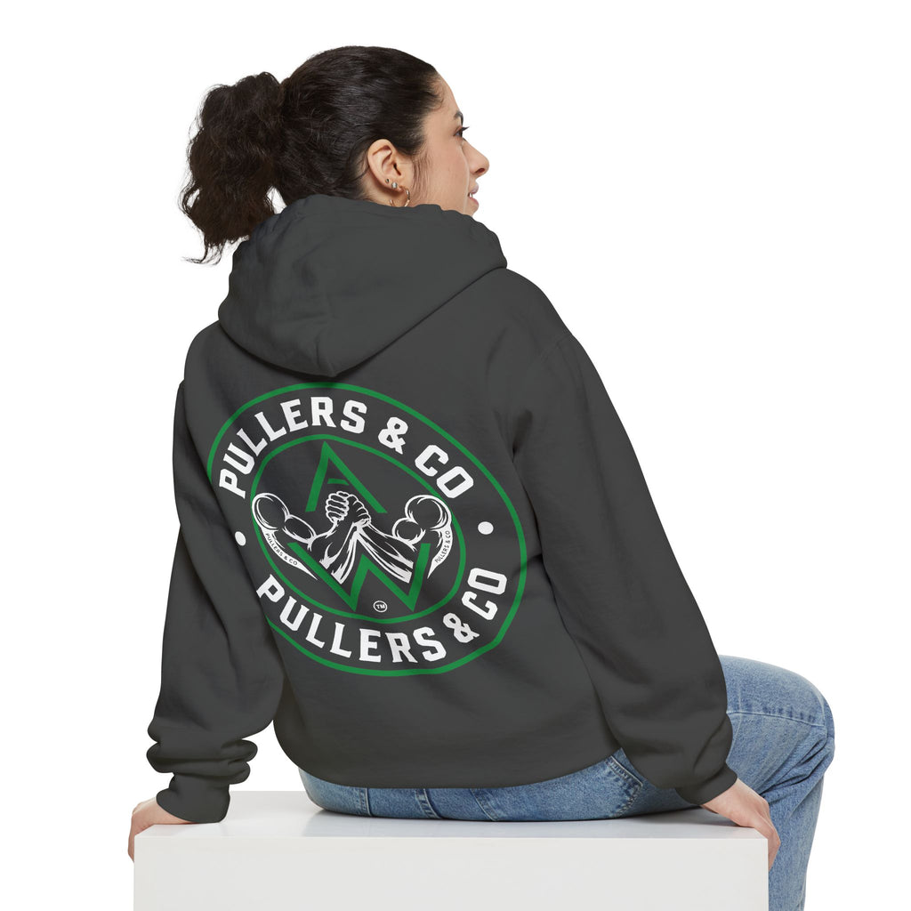 Arm Wrestling Pullover Hoodie Unisex | Classic Arm Emblem & Circular Logo | Pullers & Co.