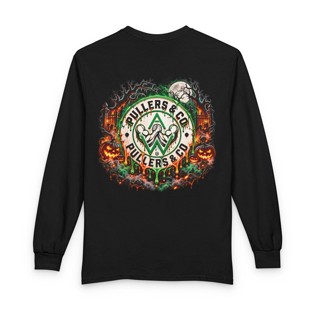 Halloween Arm Wrestling Unisex Long Sleeve Shirt | Pullers & Co. Haunted Emblem Tee