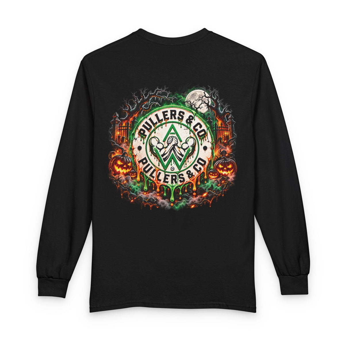 Halloween Arm Wrestling Unisex Long Sleeve Shirt | Pullers & Co. Haunted Emblem Tee