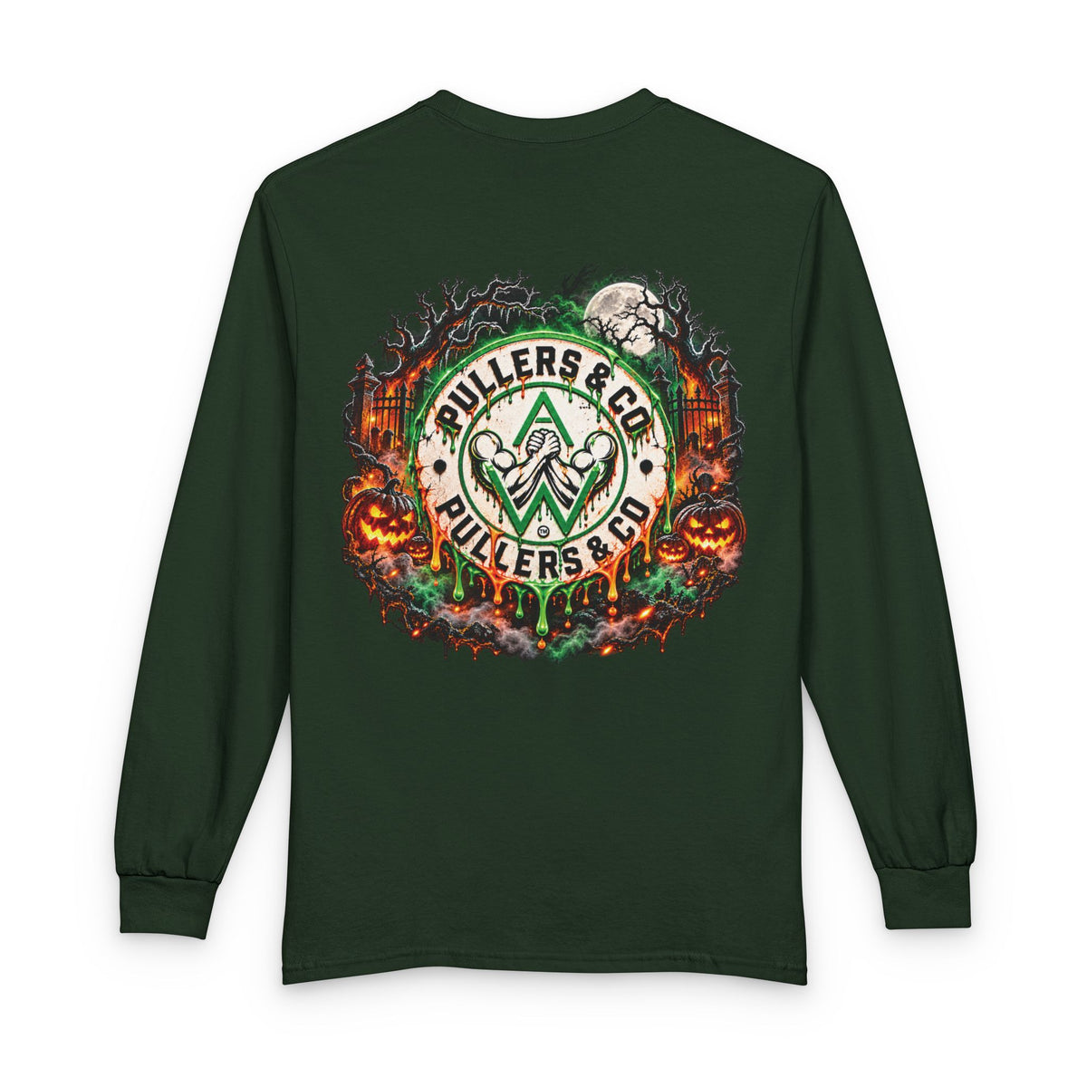 Halloween Arm Wrestling Unisex Long Sleeve Shirt | Pullers & Co. Haunted Emblem Tee
