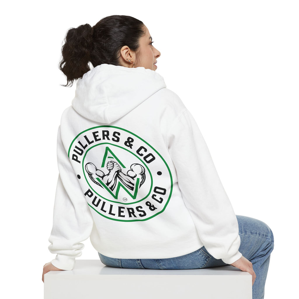 Arm Wrestling Pullover Hoodie Unisex | Classic Arm Emblem & Circular Logo | Pullers & Co.