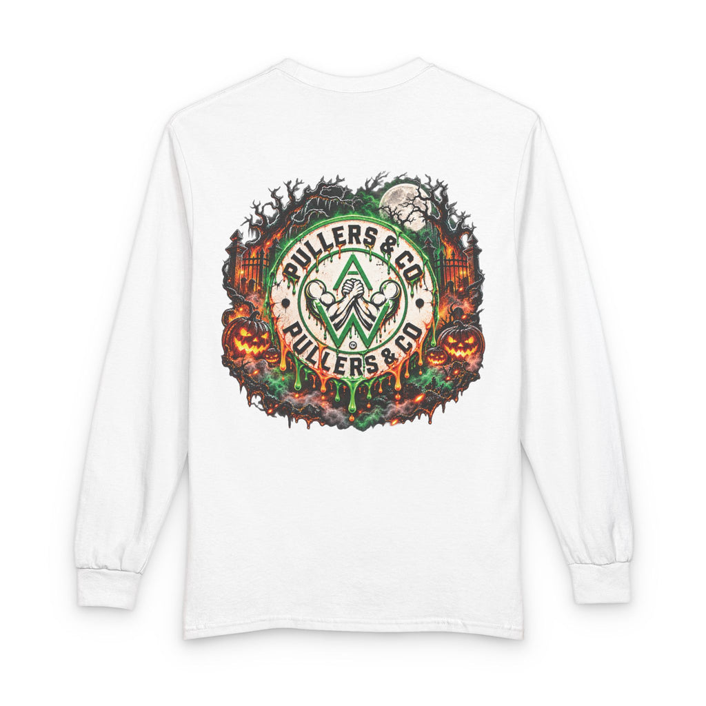 Halloween Arm Wrestling Unisex Long Sleeve Shirt | Pullers & Co. Haunted Emblem Tee